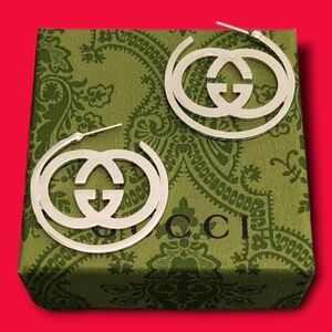 Gucci Silver Logo Hoop Earrings